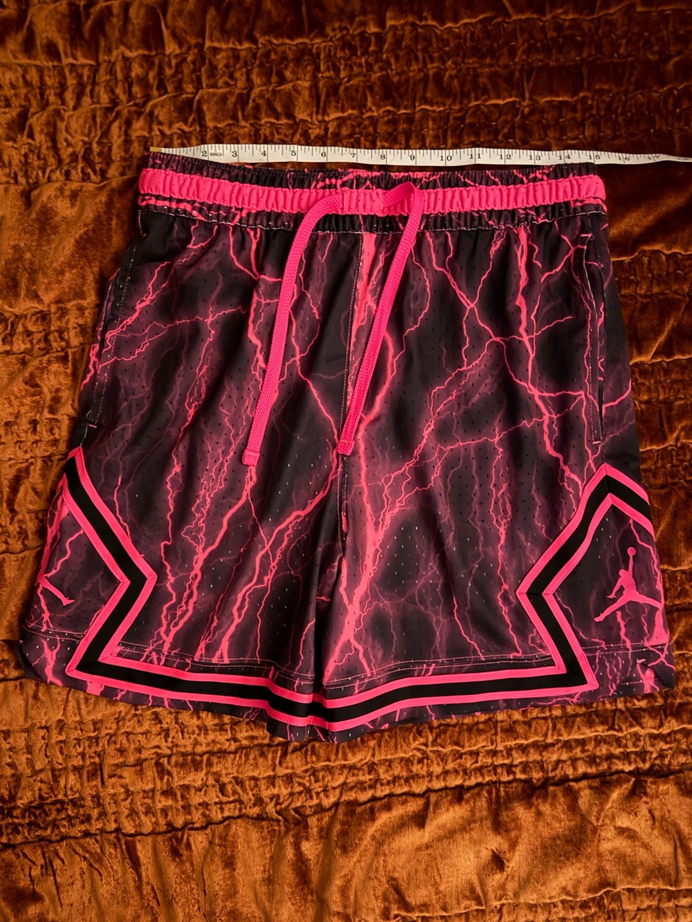 Nike Jordan Black and Hot Pink Lightning Print Athletic Shorts